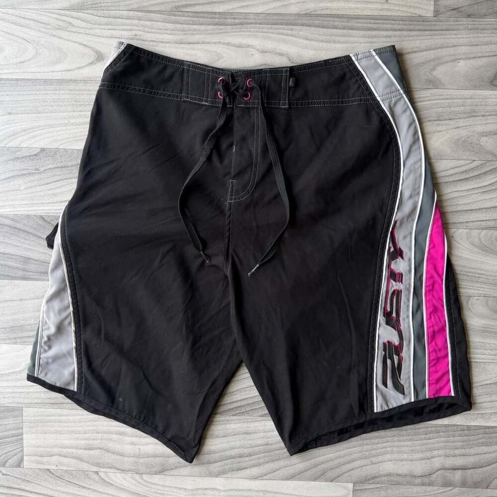 Vintage Y2K Rusty Surf Board Shorts Black Pink Men's 34